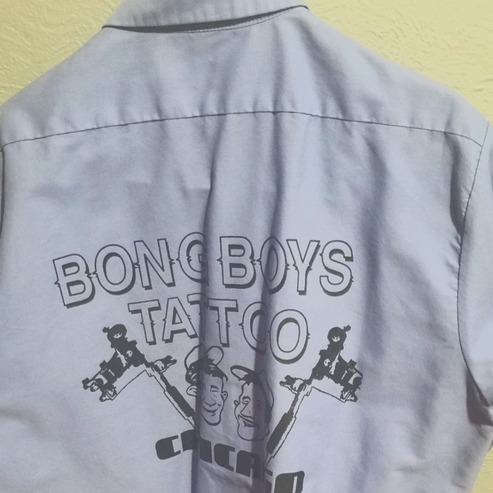 Mens XL Vintage Mechanic style button down shirt with graphics.